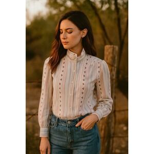 Vintage Prairie Cottagecore Victorian Romantic Button Front Shirt size 16 White
